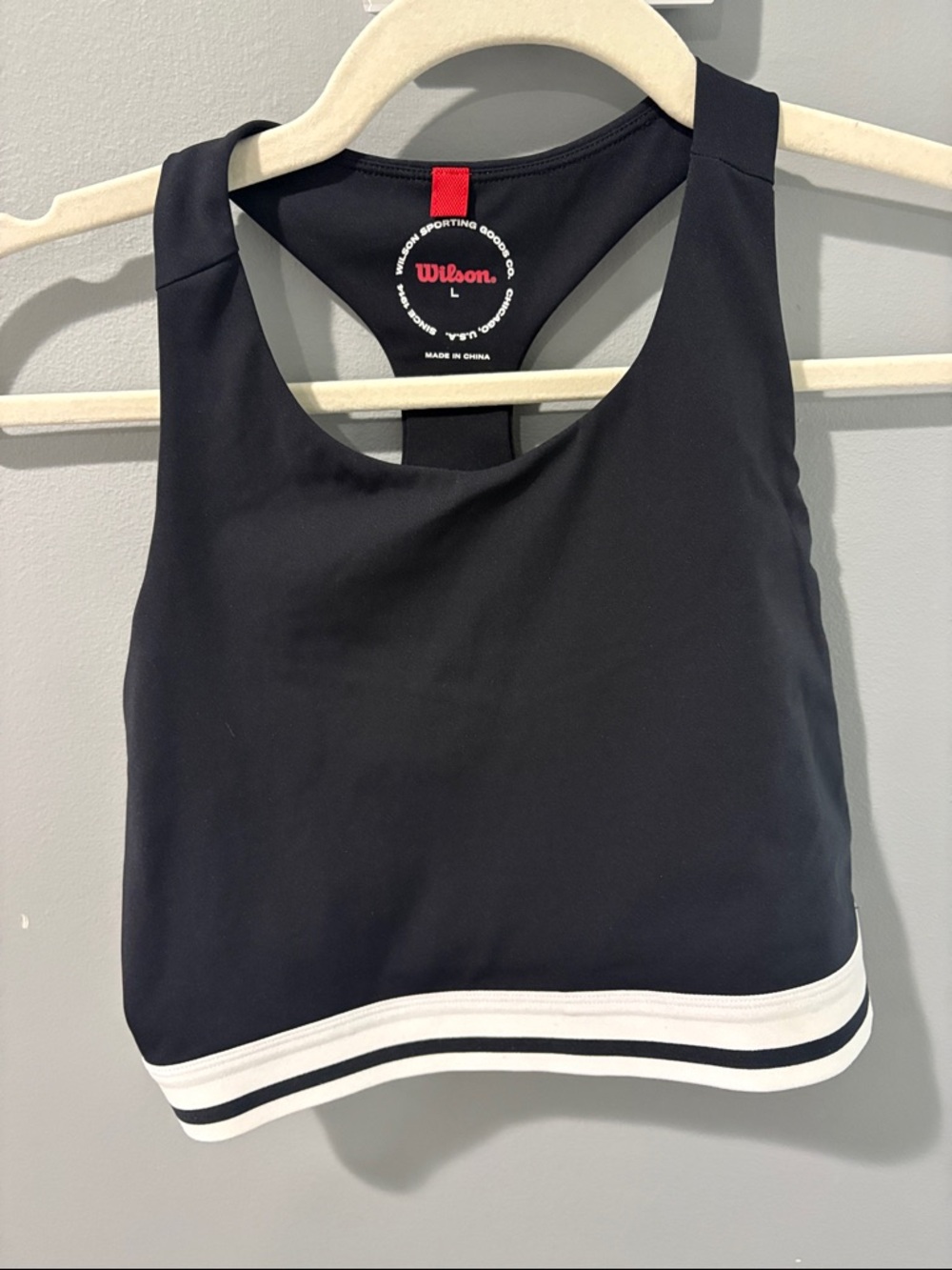 Wilson Black Racerback Crop Tank with White Stripe Hem